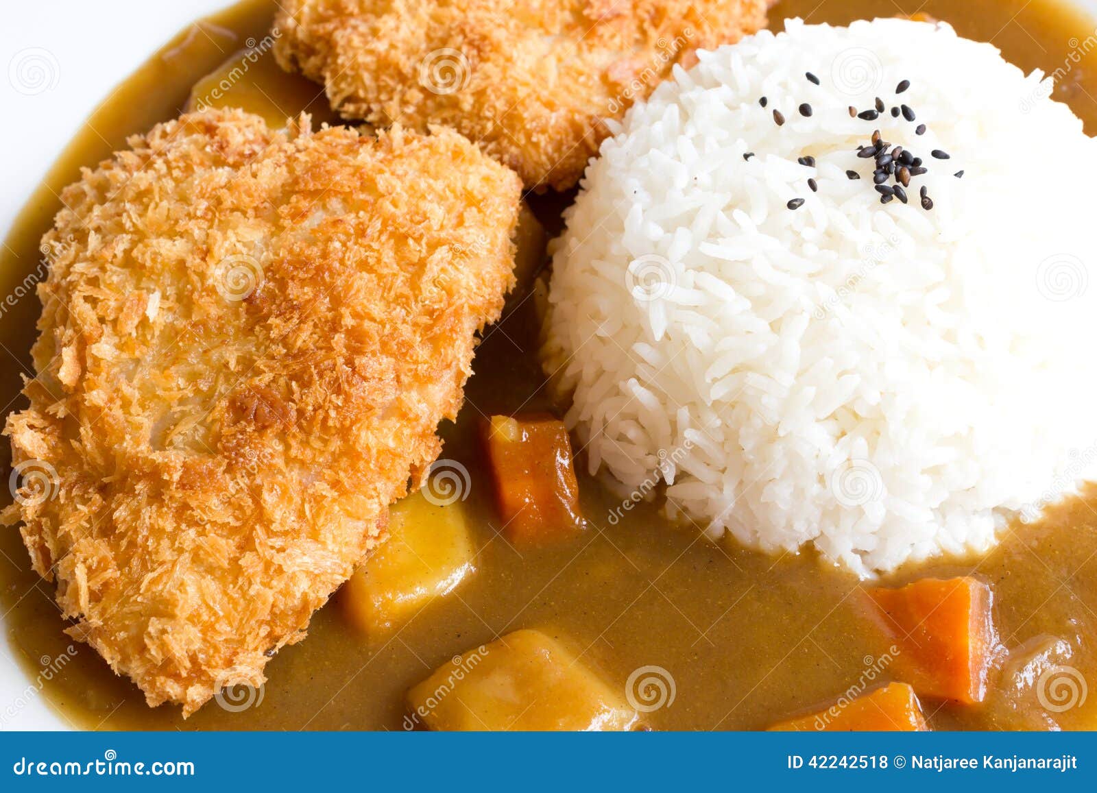 Riso Di Curry Giapponese, Curry Fritto Del Pesce Fotografia Stock -  Immagine di buongustaio, nero: 42242518