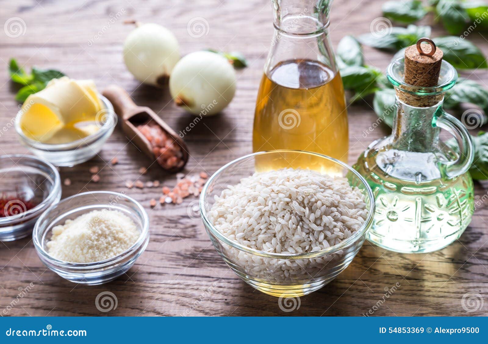 Risotto ingredients stock image. Image of rice, plate 54853369