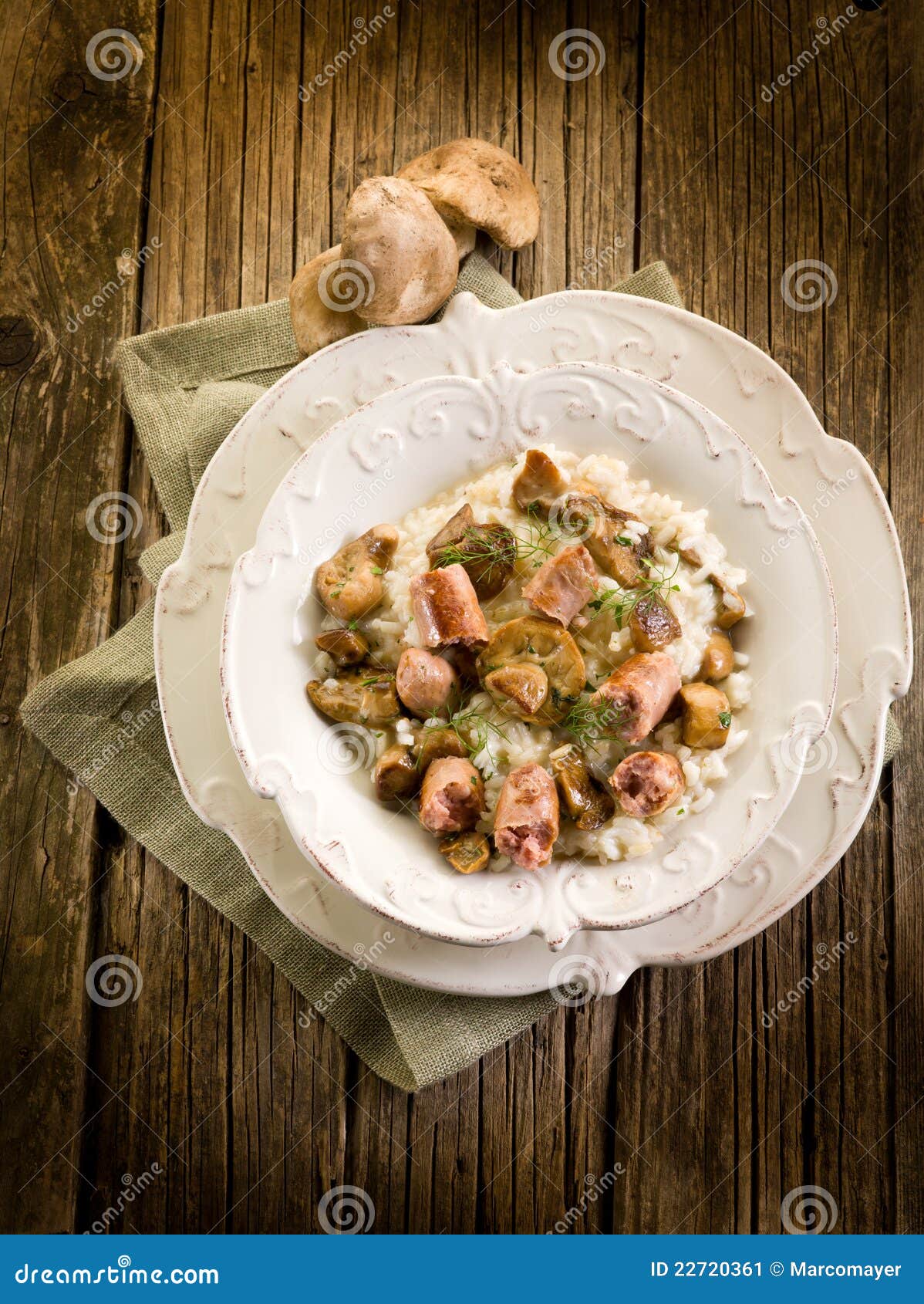 Risotto with Mushroom and Sausage Stock Image Image of pork, lunch