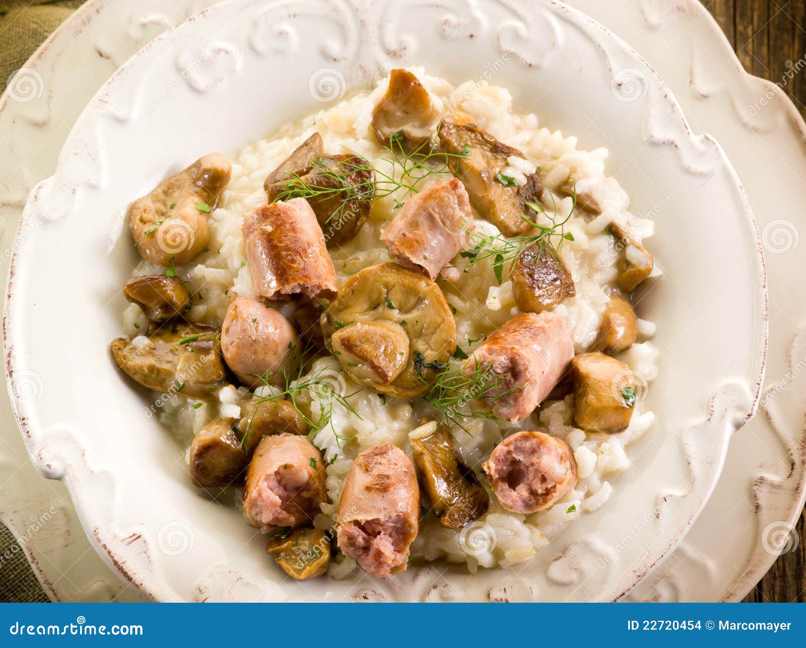 Risotto with Mushroom and Sausage Stock Photo Image of beef, pepper