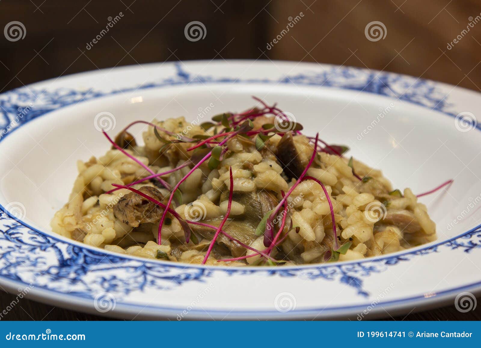 Risotto of Vitello with Funghi Porcini Sauce and Microleaf of Beet Stock Image Image of