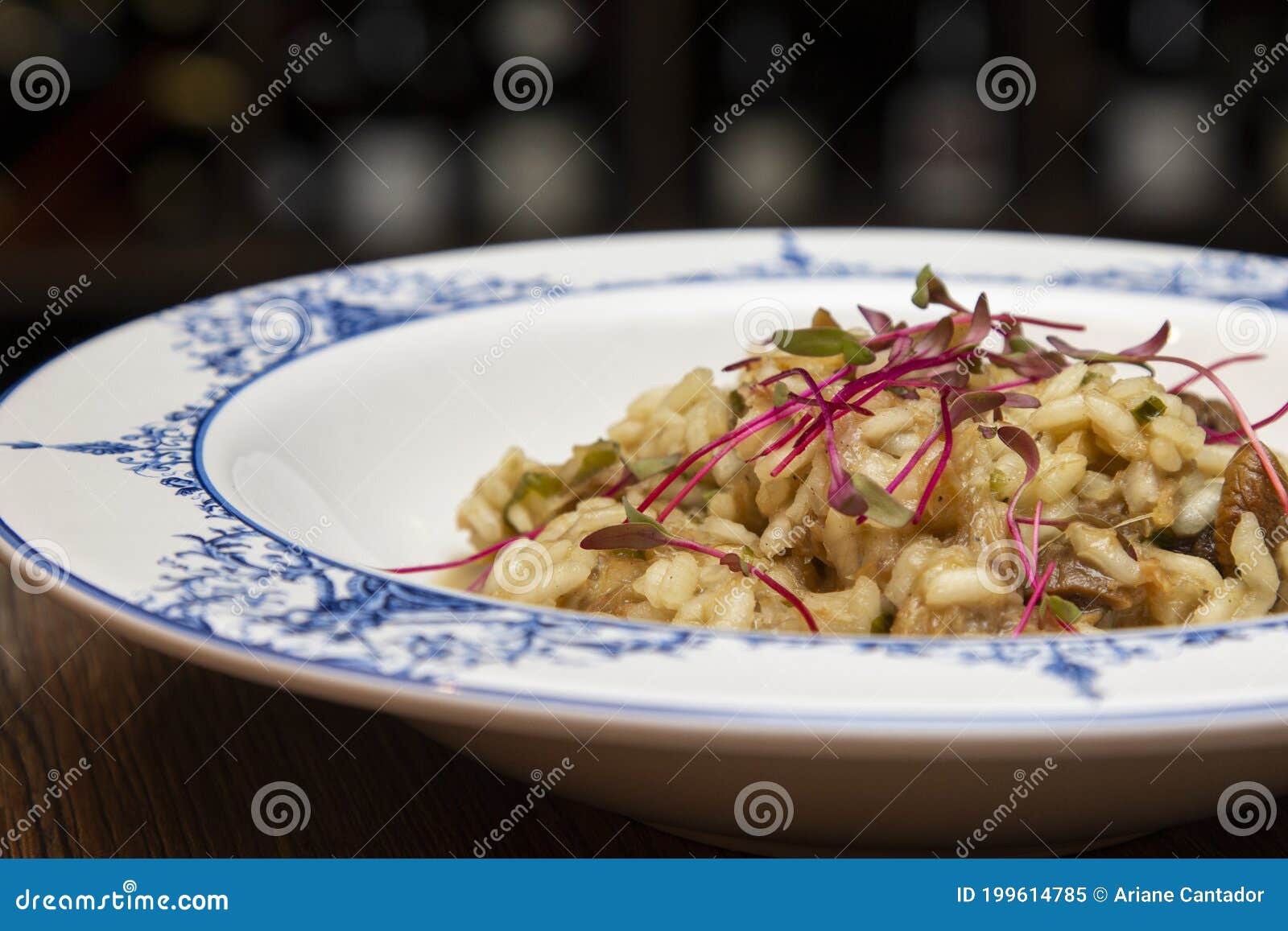 Risotto of Vitello with Funghi Porcini Sauce and Microleaf of Beet Stock Image Image of