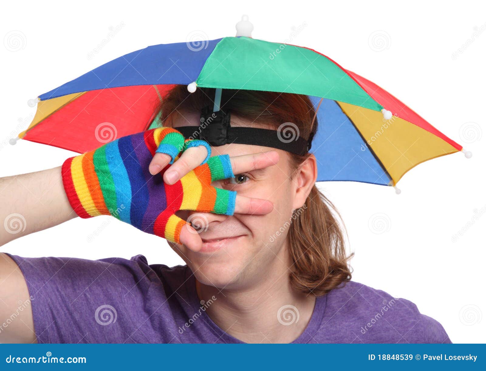 Ritratto Dell'uomo Con L'ombrello Del Cappello Del Rainbow Immagine Stock -  Immagine di celebrazione, felice: 18848539