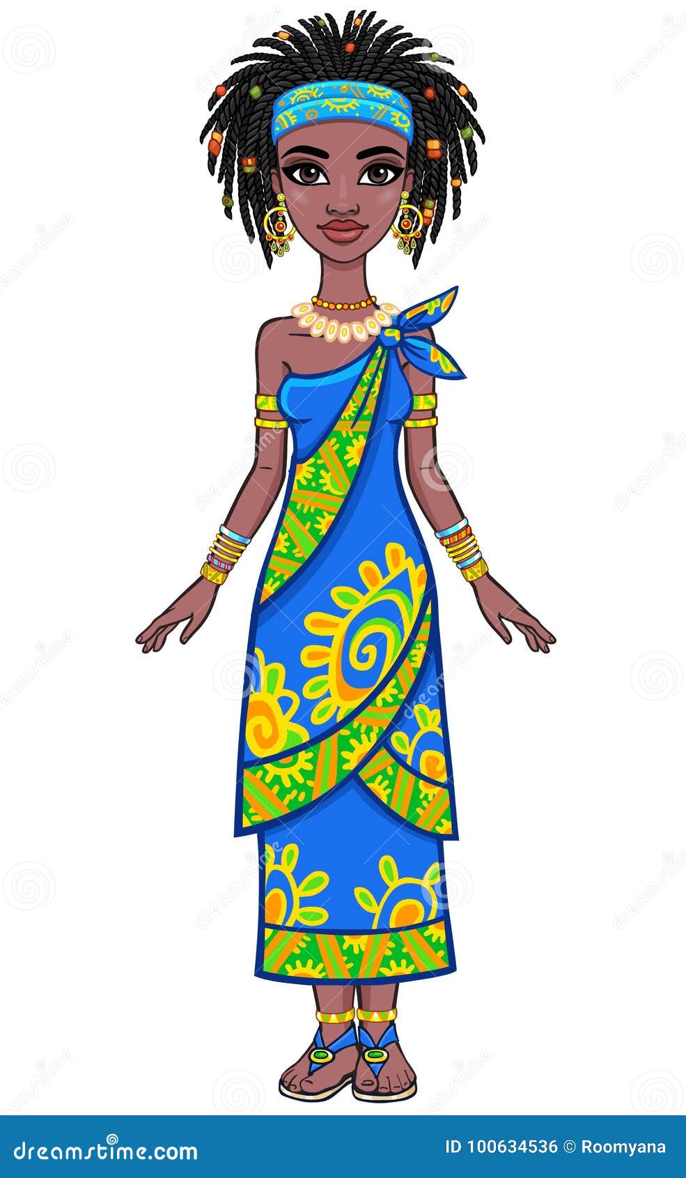 Ritratto Di Animazione Della Ragazza Africana Attraente Vestiti Etnici Luminosi Illustrazione Vettoriale Illustrazione Di Bambola Monili 100634536
