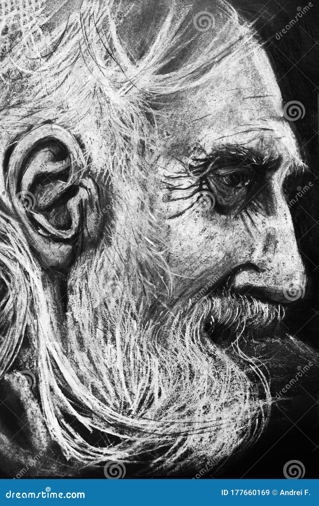 Ritratto Di Un Vecchio Con Carbone E Gesso Sulla Carta Nera. Illustrazione  di Stock - Illustrazione di invecchiato, umano: 177660169
