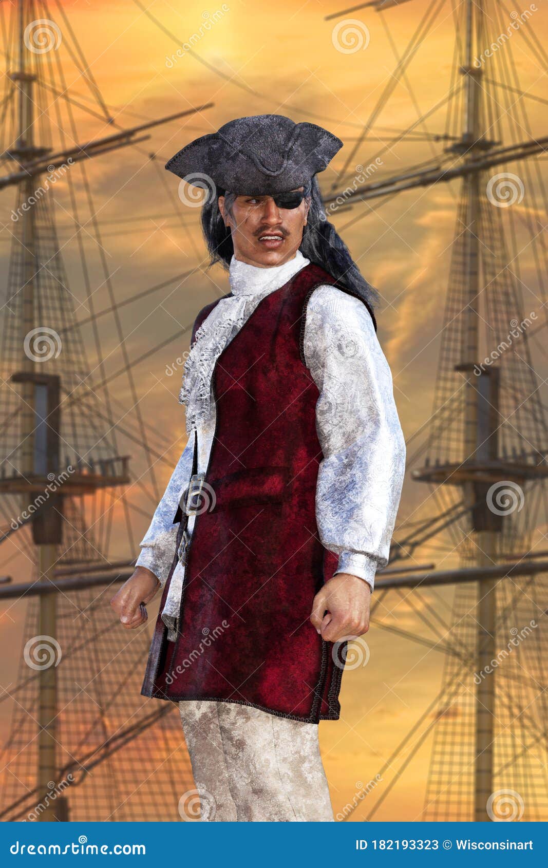 Ritratto Di Una Donna Pirata Con Camicia Nera Di Bandana Rossa E Giacca Di  Pelliccia Sullo Sfondo Di Una Vecchia Nave Fotografia Stock - Immagine di  protezione, adulto: 198855600
