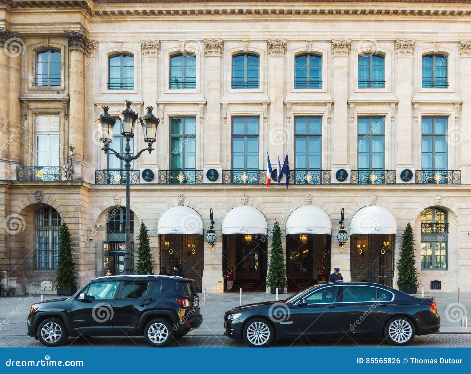 France, Paris, Place de Vendome, Ritz Hotel with Christmas