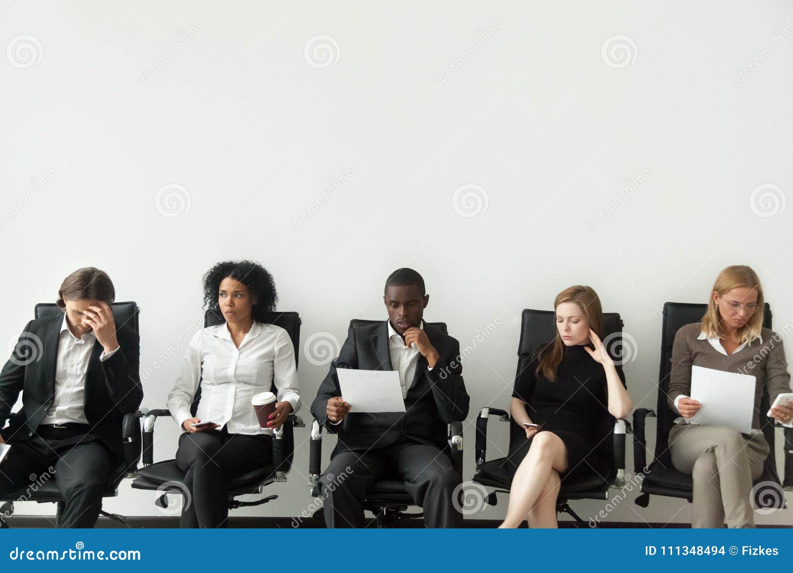 nervous stressed job applicants preparing for interview waiting job applicants