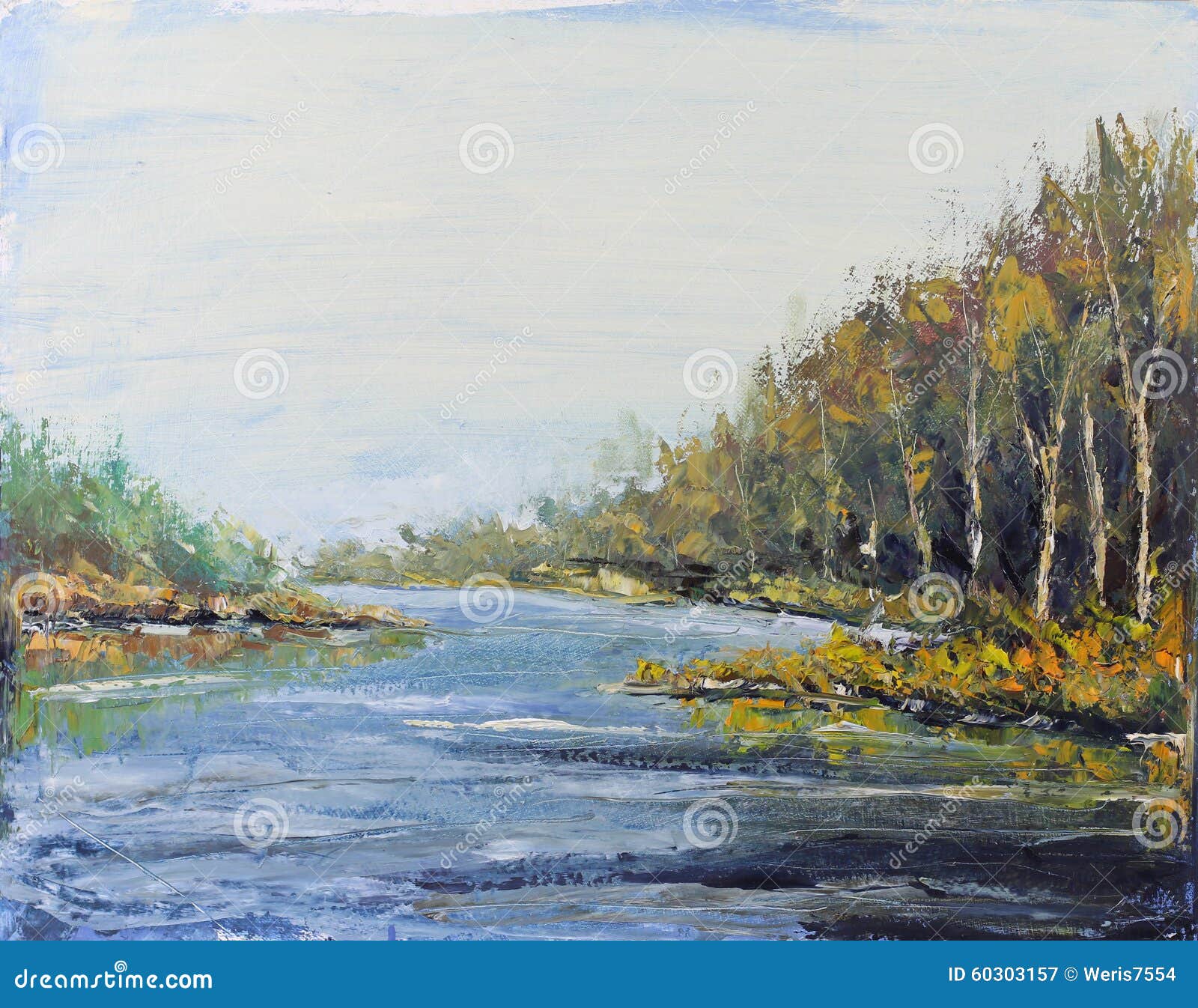 River In Autumn Forest Oil Painting Stock Image Image Of Paintings