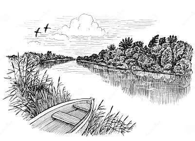 River & boat stock illustration. Illustration of boat - 57392671