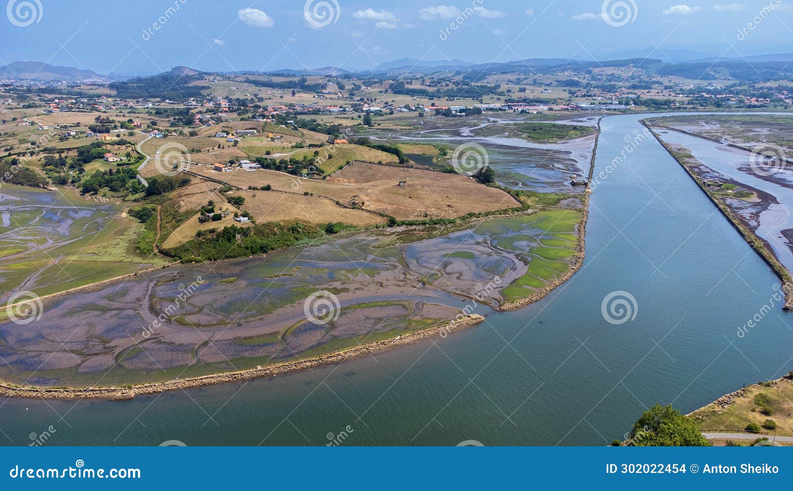 river, estuary, and rural landscape. aerial view. besaya, cantabria, spain