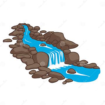 River Flowing Down Stream Across a Stones. Stock Vector - Illustration ...