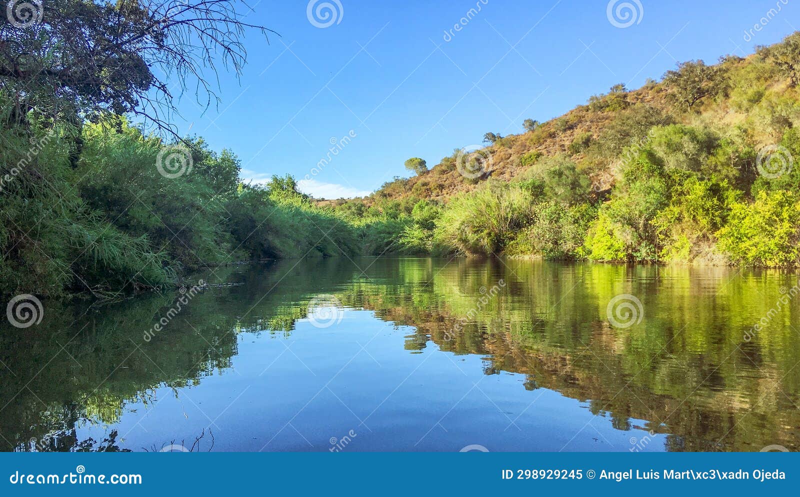 river lined with reeds in sanlucar de guadiana, huelva, spain.