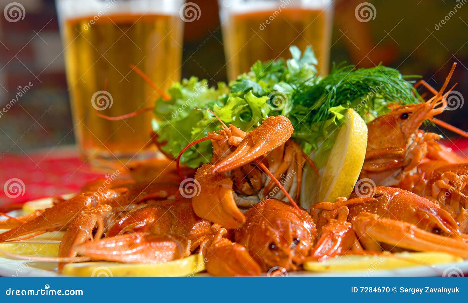 River Lobsters Against Beer Stock Photo Image of greens, background