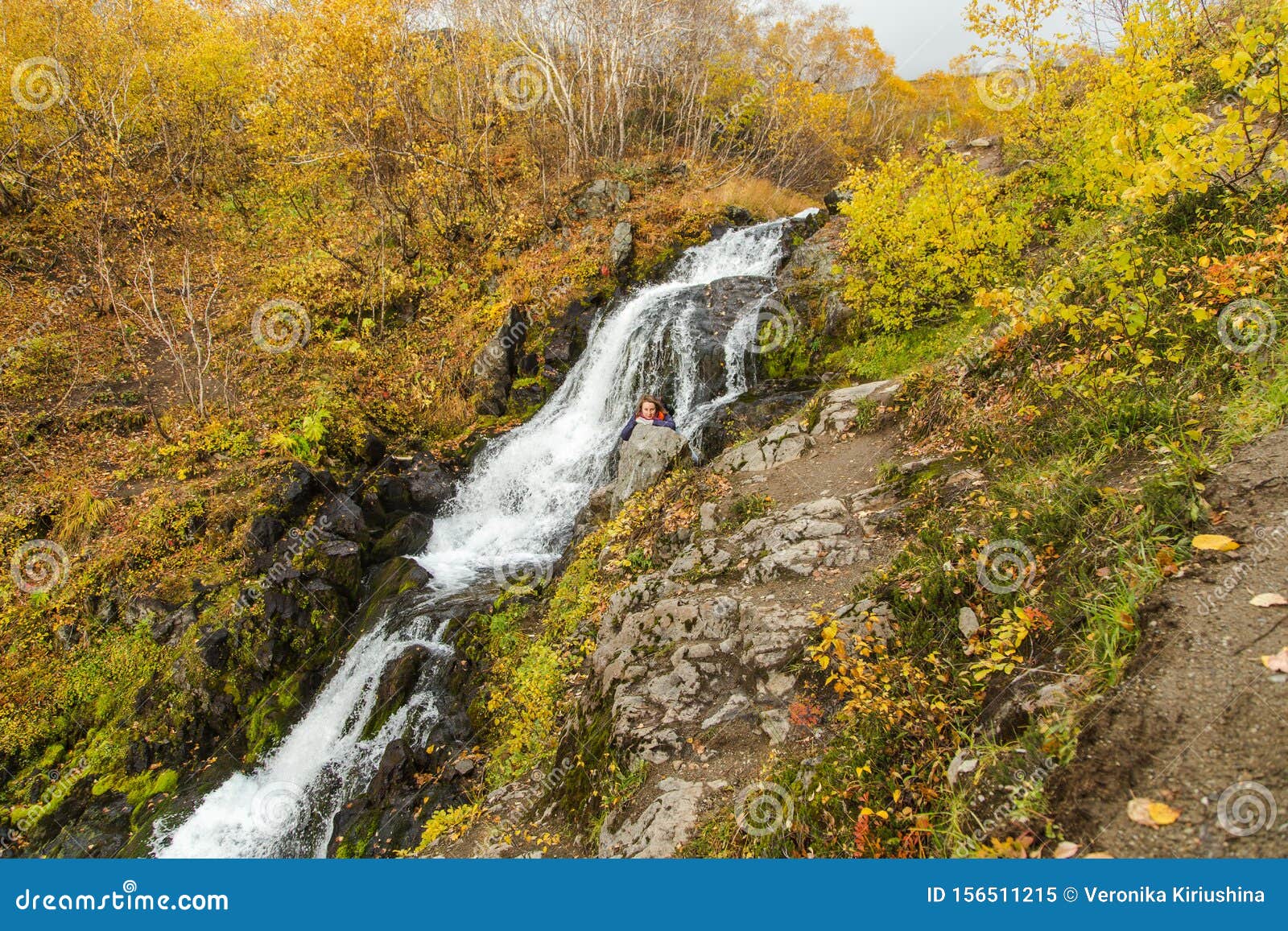 River In Mountains Beautiful Autumn Landscape In Kamchatka Near