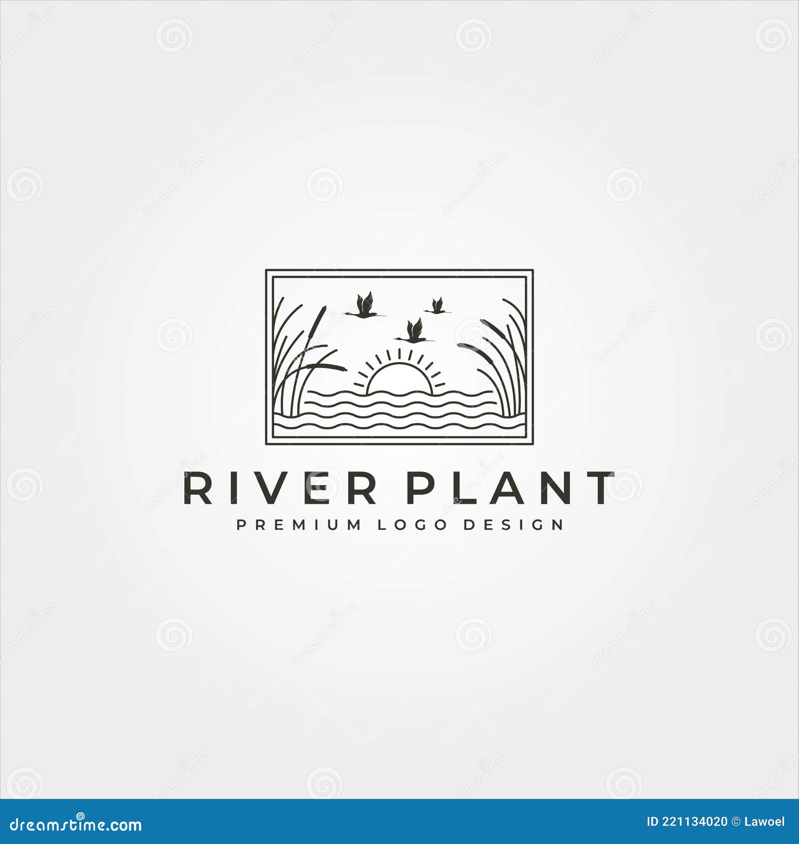 river plant and landscape  logo line art   