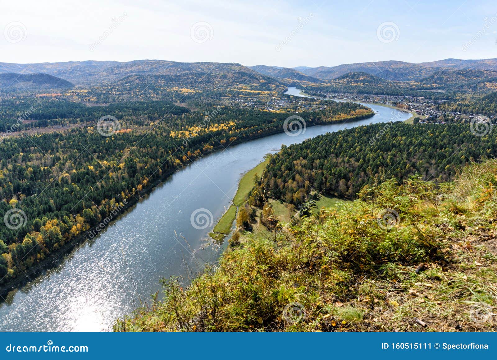 River Rock And Autumn Forest View From Above Stock Image Image Of