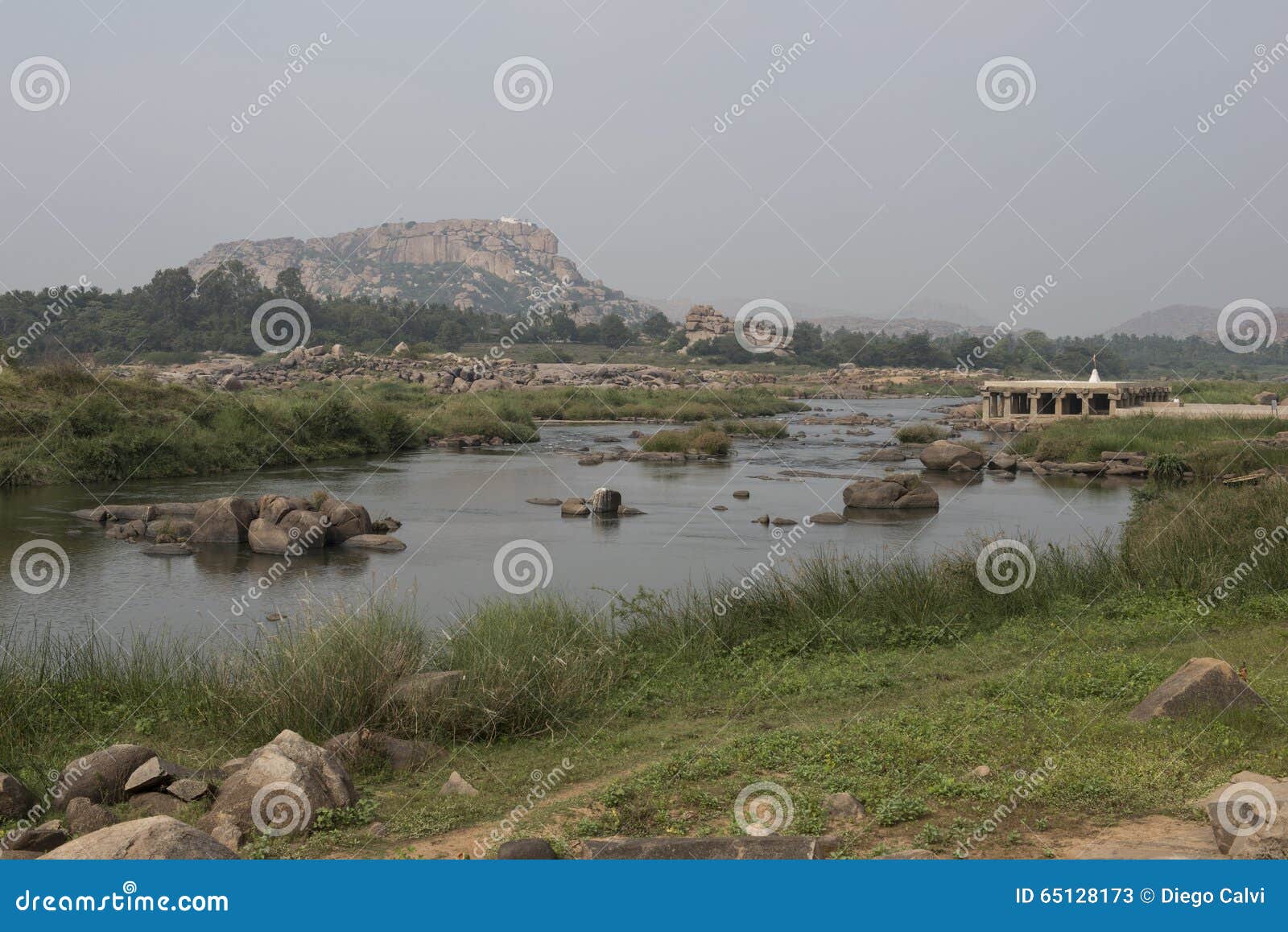 river and temple in hampi, india