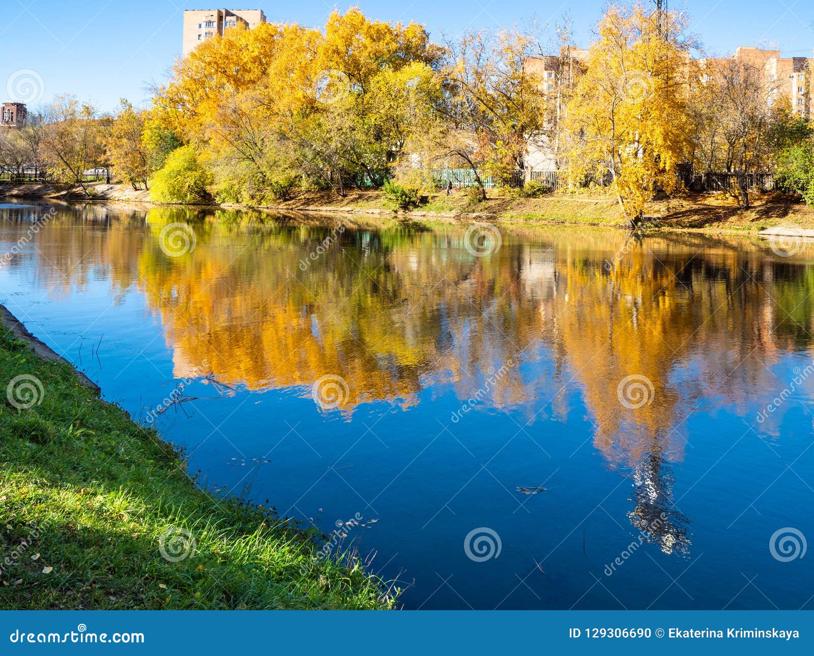 River In Urban Park In Sunny Autumn Day Stock Photo Image Of