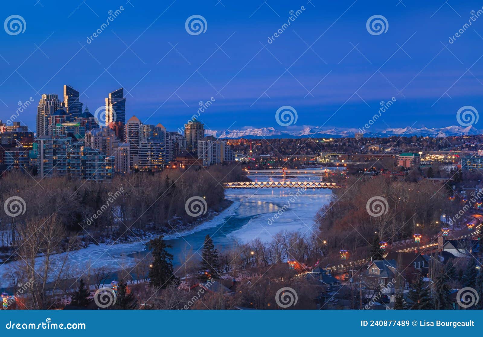 River Valley and Mountain Views in Calgary Editorial Stock Image