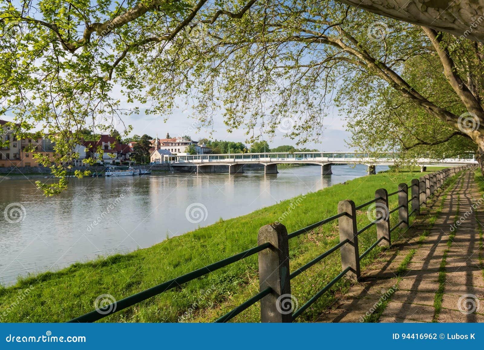 Riverbank and Bridge Over the River in Piestany Stock Photo Image of
