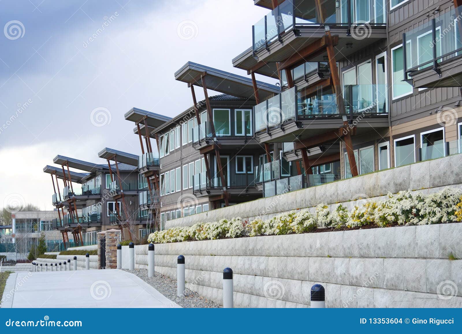 Riverfront condominiums. stock photo. Image of construction 13353604