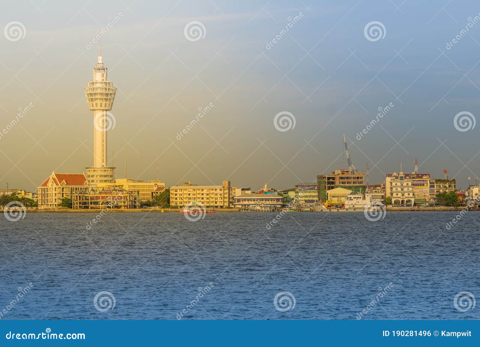 Riverfront View Of Samut Prakan City Hall With New Observation Tower And Boat Pier Samut Prakan Is At The Mouth Of The Chao Stock Photo Image Of Monument Capital