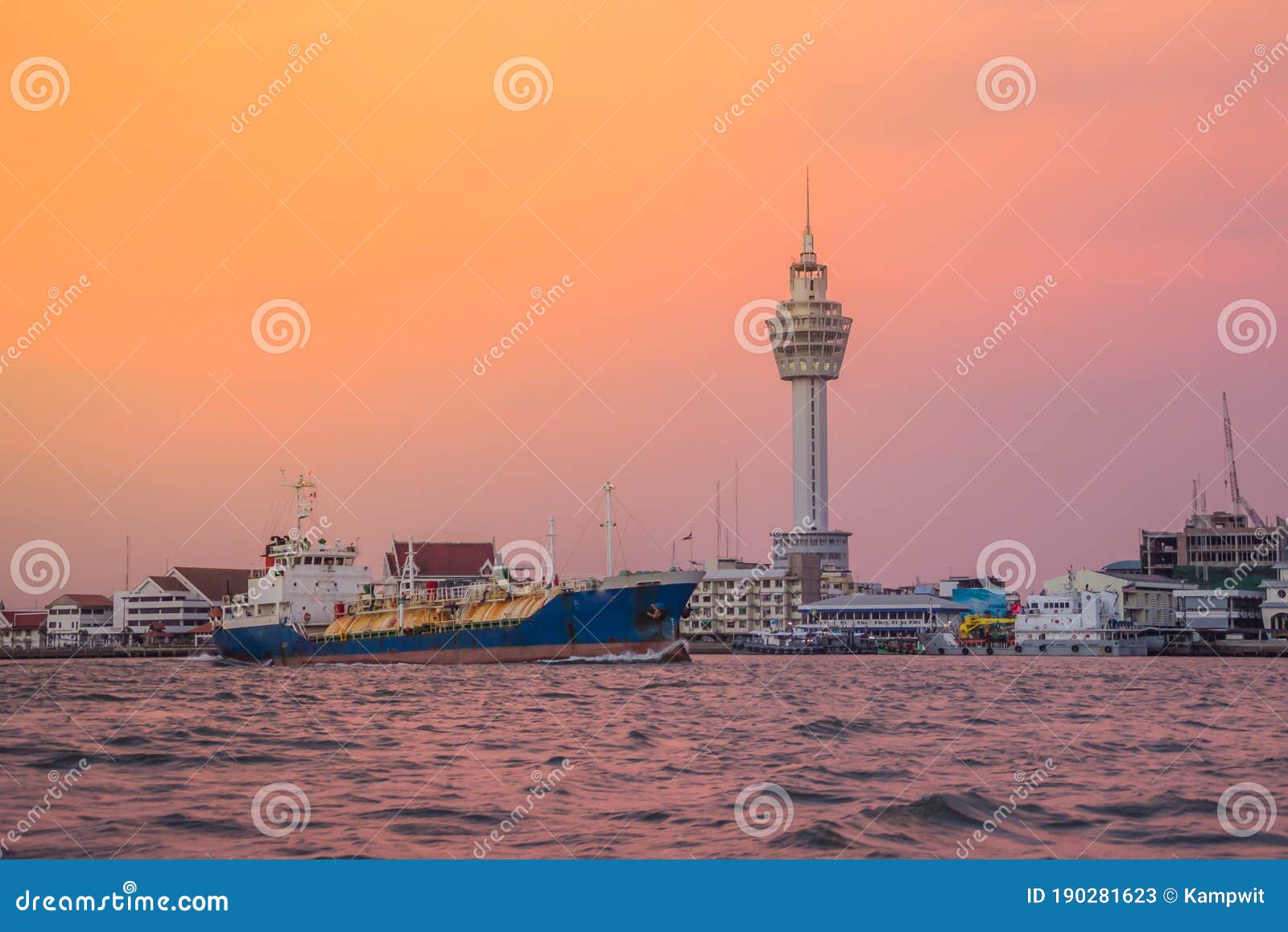 Riverfront View Of Samut Prakan City Hall With New Observation Tower And Boat Pier Samut Prakan Is At The Mouth Of The Chao Stock Image Image Of Market Lighthouse