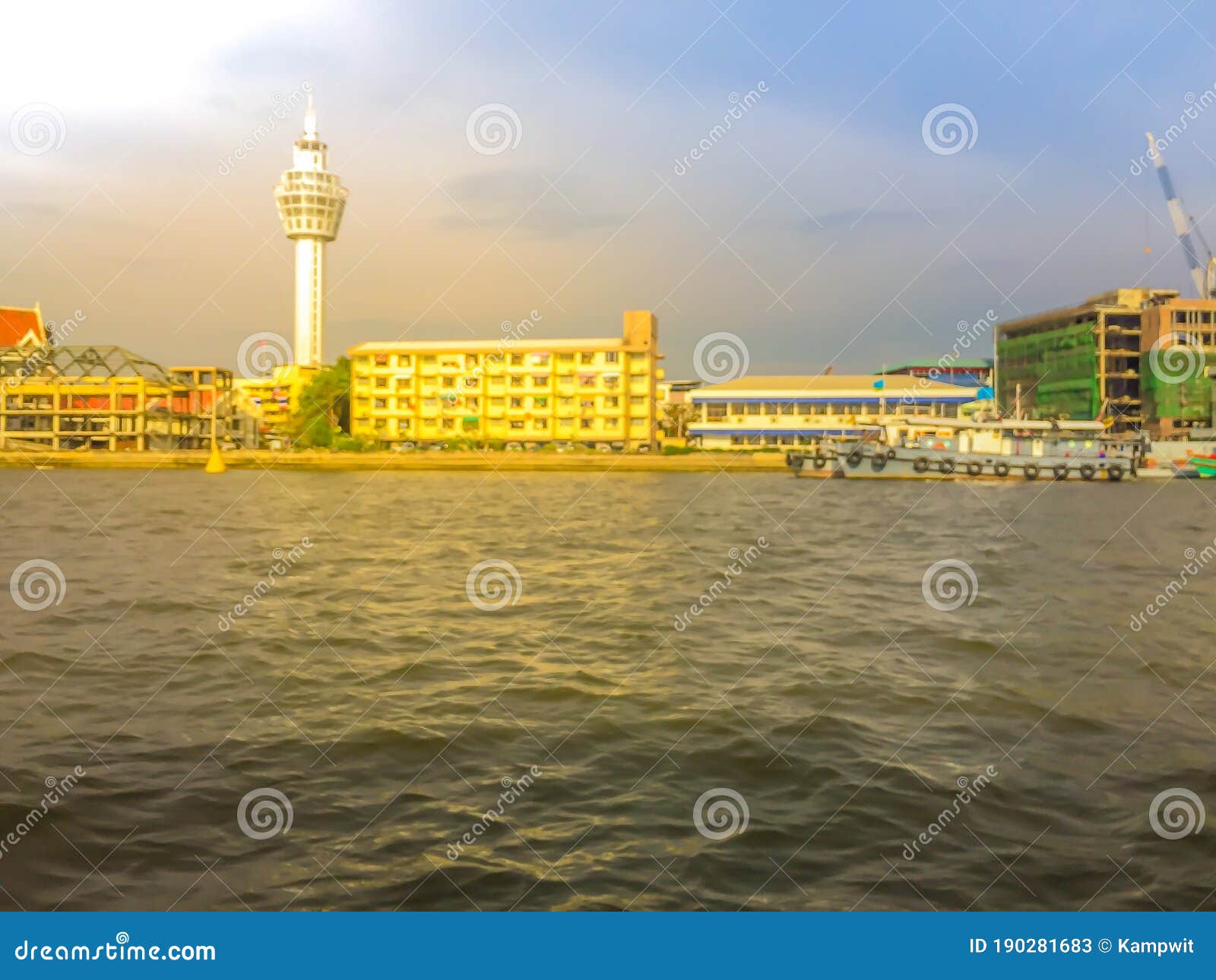 Riverfront View Of Samut Prakan City Hall With New Observation Tower And Boat Pier Samut Prakan Is At The Mouth Of The Chao Stock Image Image Of Building Boat