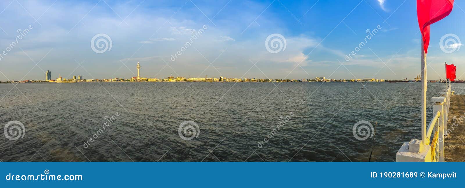 Riverfront View Of Samut Prakan City Hall With New Observation Tower And Boat Pier Samut Prakan Is At The Mouth Of The Chao Stock Image Image Of Park Beautiful