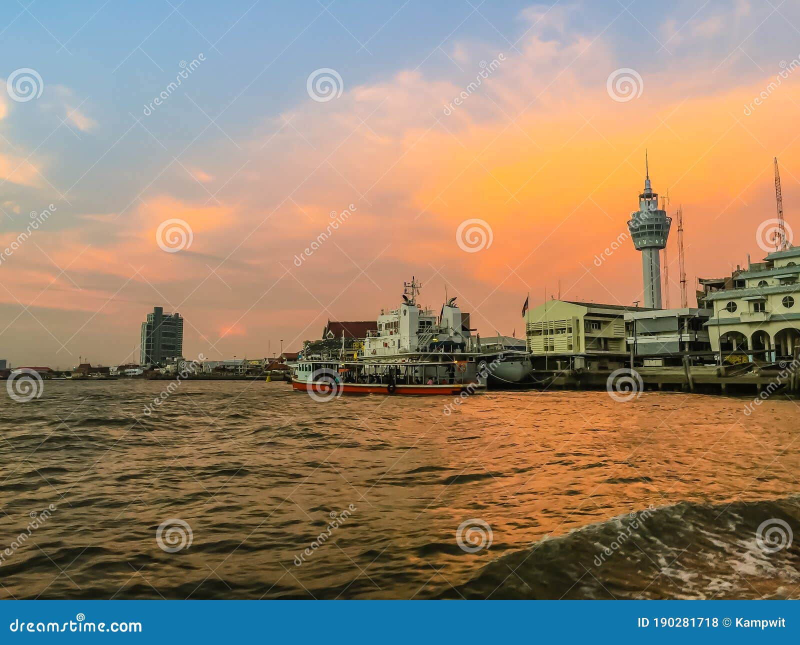 Riverfront View Of Samut Prakan City Hall With New Observation Tower And Boat Pier Samut Prakan Is At The Mouth Of The Chao Stock Photo Image Of Landscape Chao