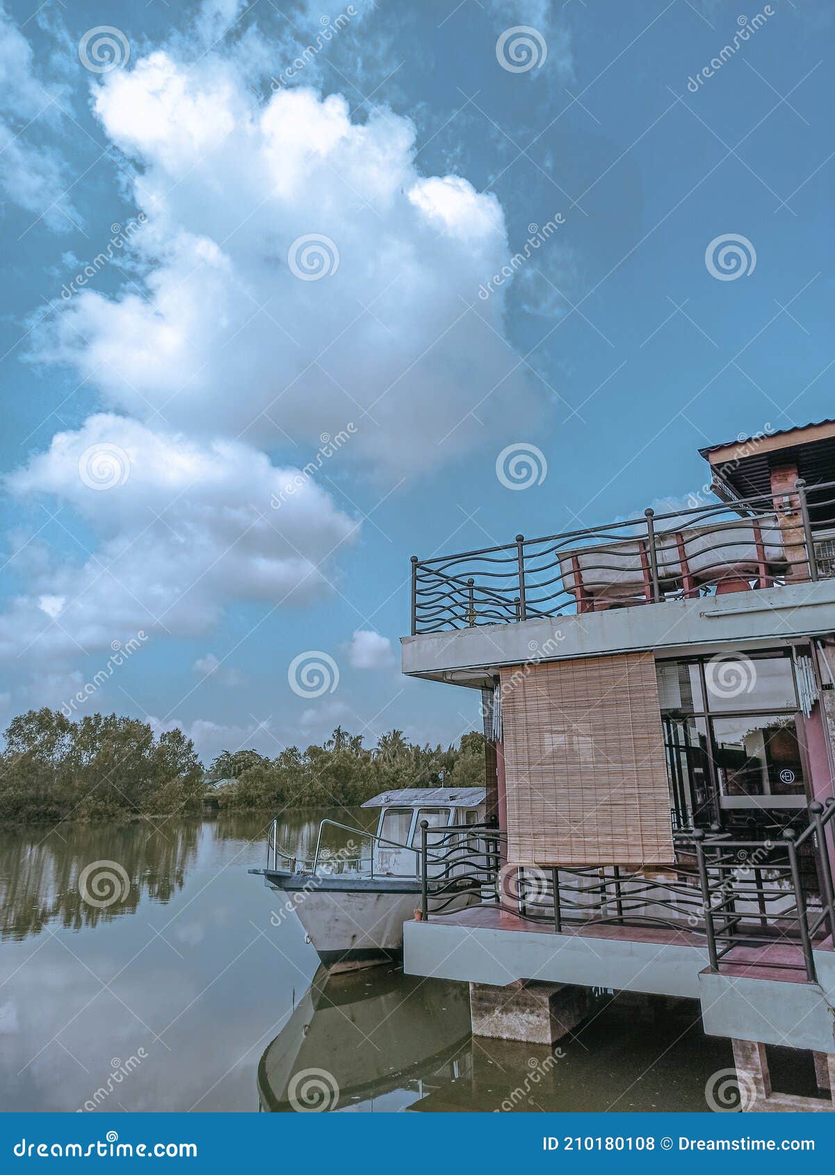 Riverside coffee house stock photo. Image of stadium 210180108