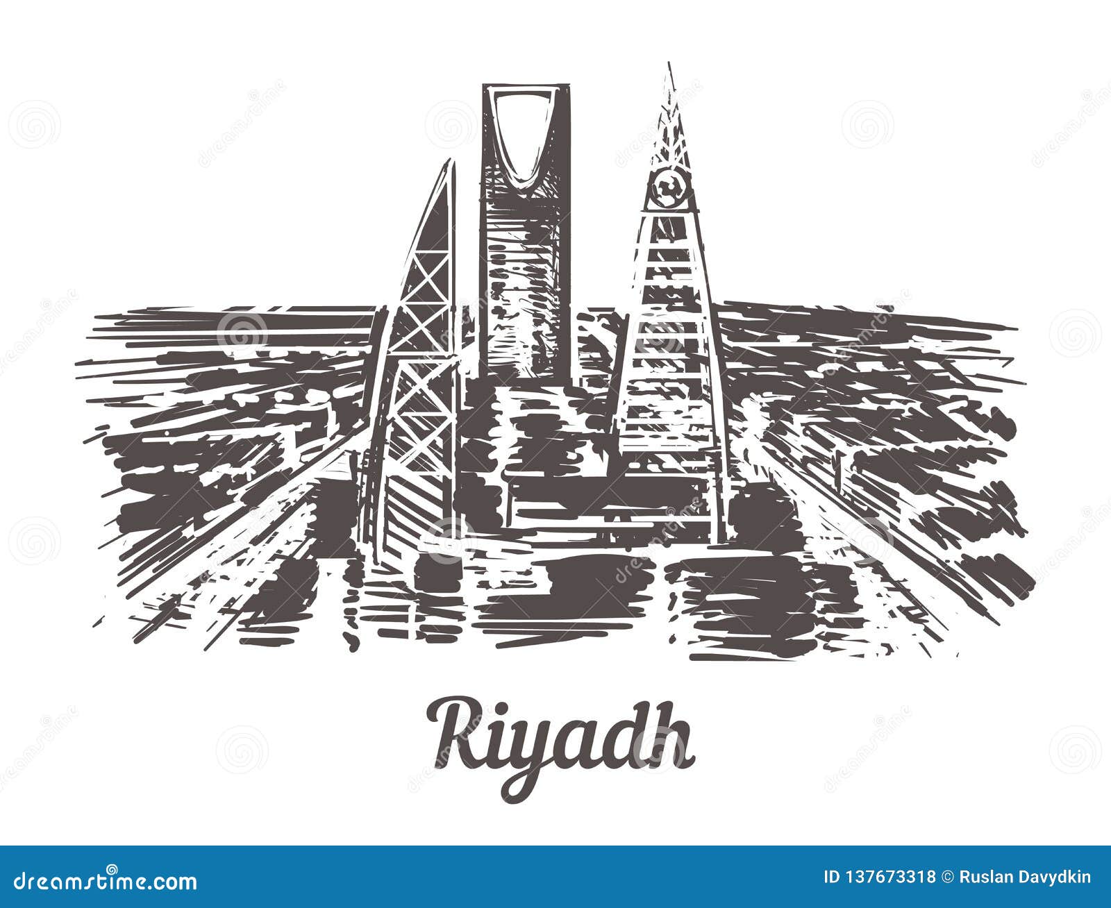 Riyadh Skyline Hand Drawn. Riyadh Sketch Style Vector Illustration