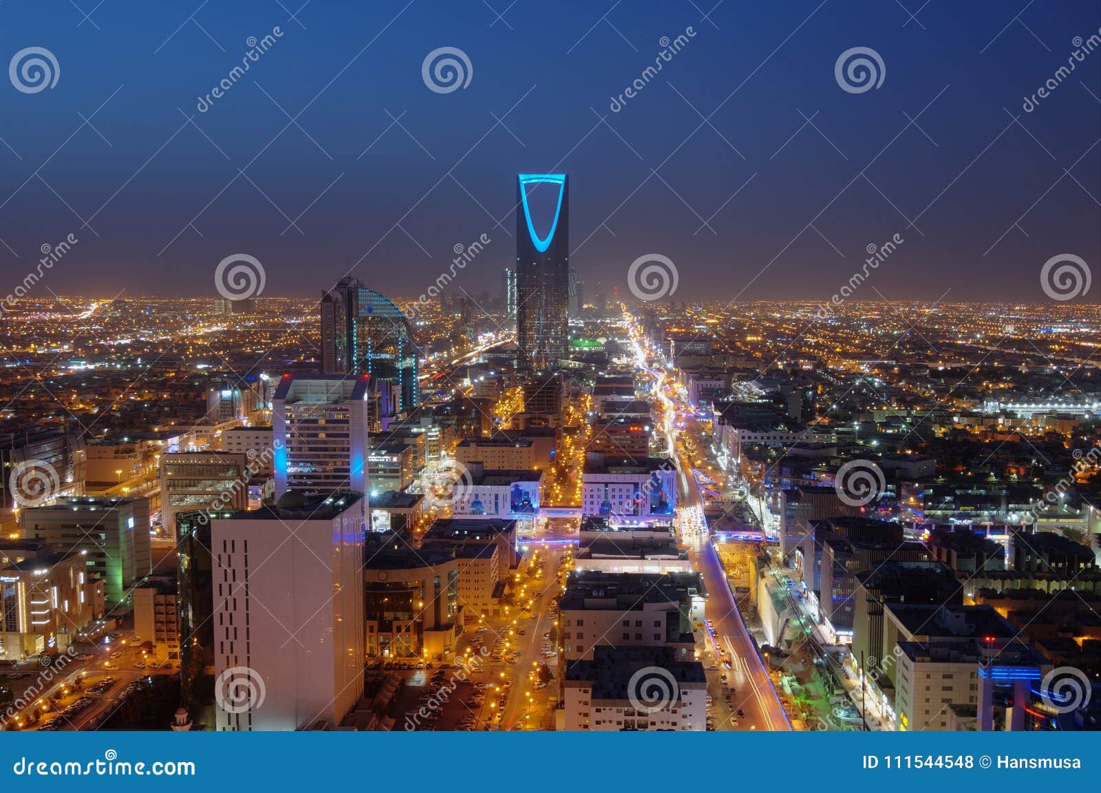 riyadh skyline at night #2, showing olaya street metro construction