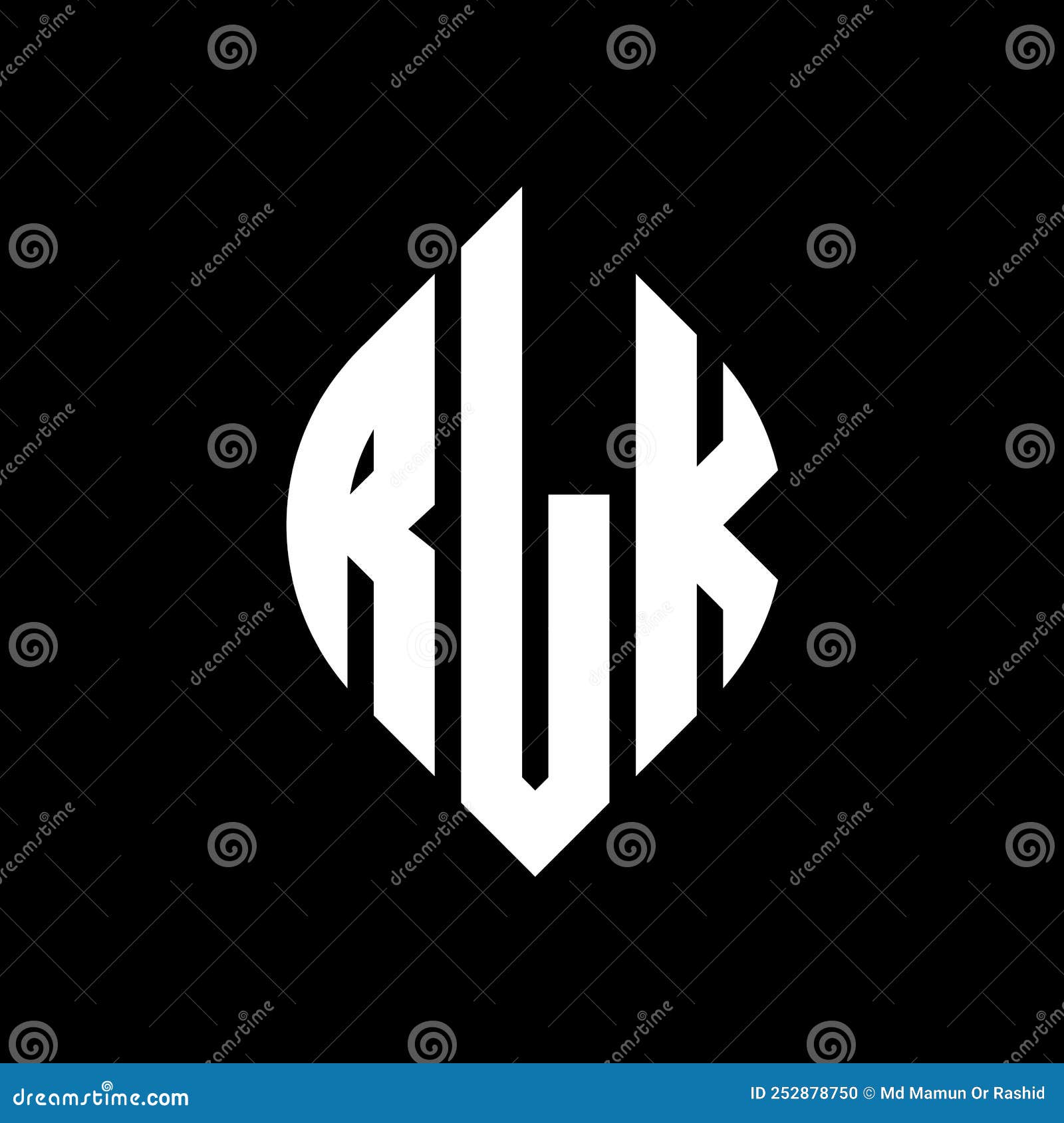 rlk circle letter logo  with circle and ellipse . rlk ellipse letters with typographic style. the three initials form a