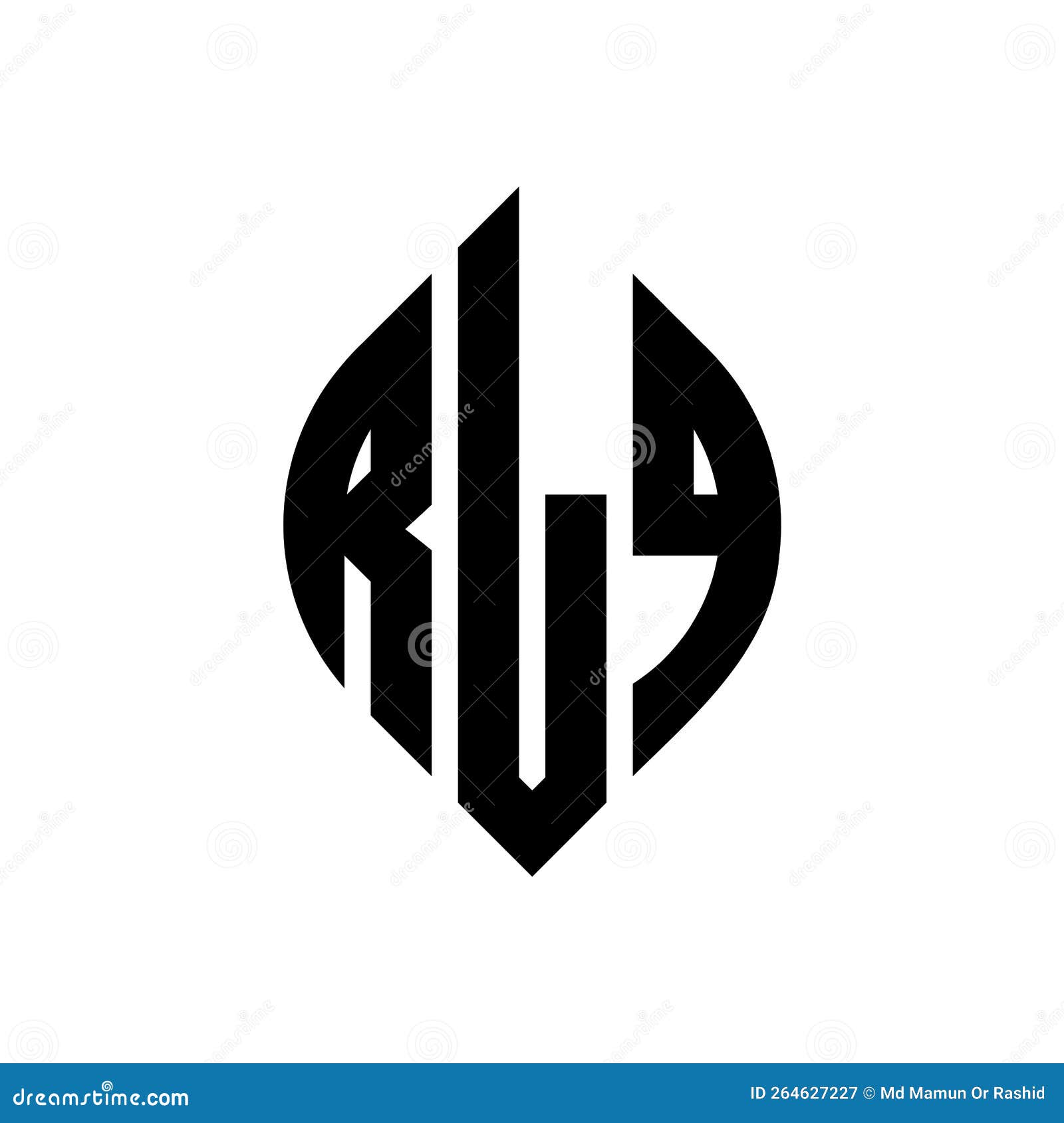 rlq circle letter logo  with circle and ellipse . rlq ellipse letters with typographic style. the three initials form a