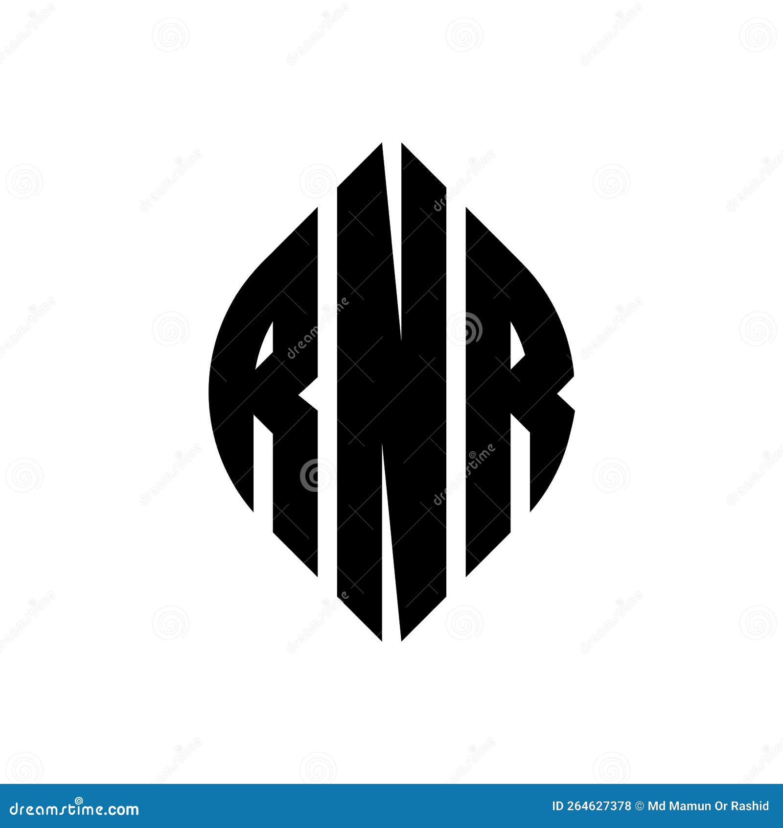 rnr circle letter logo  with circle and ellipse . rnr ellipse letters with typographic style. the three initials form a