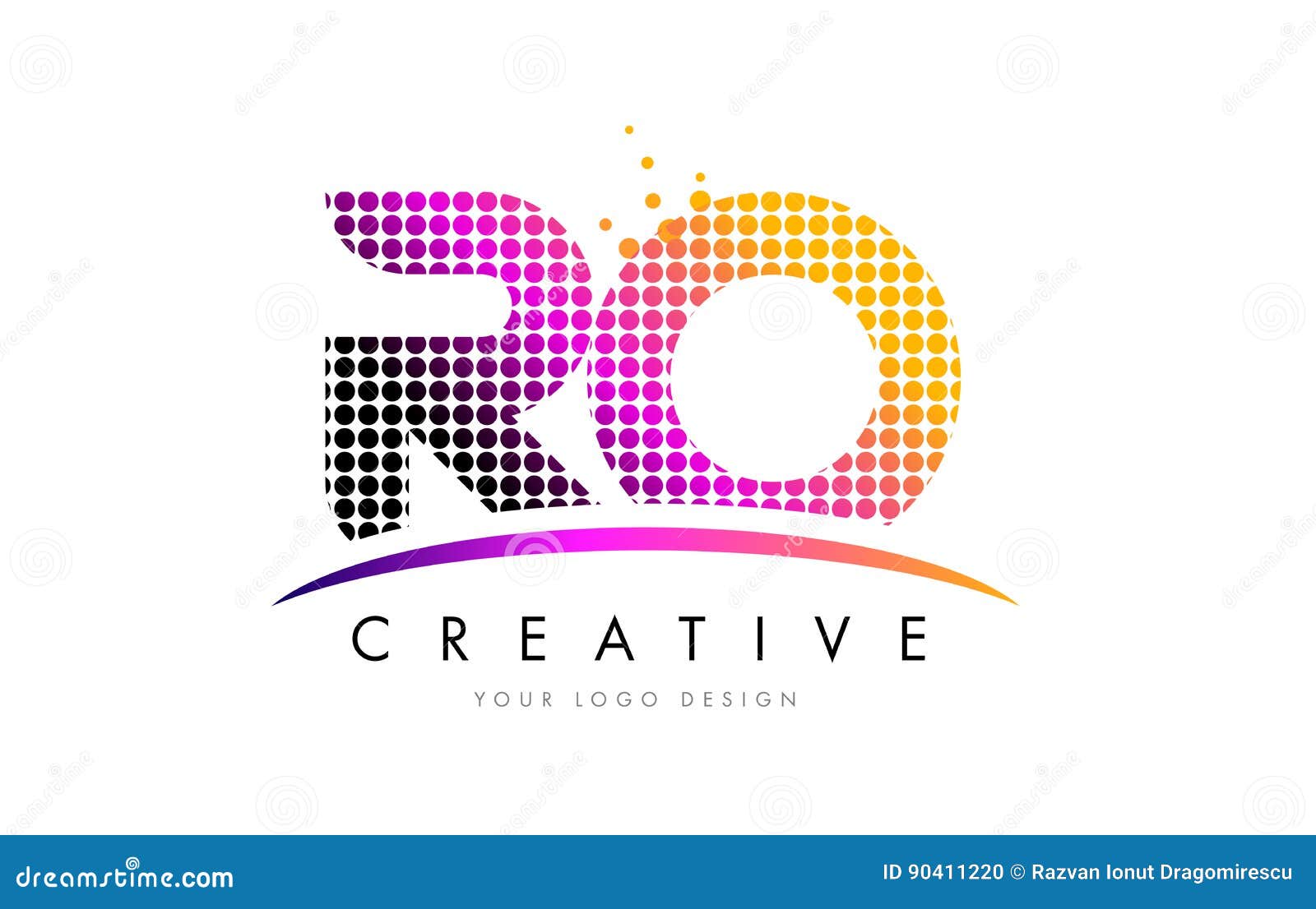 ro r o letter logo  with magenta dots and swoosh