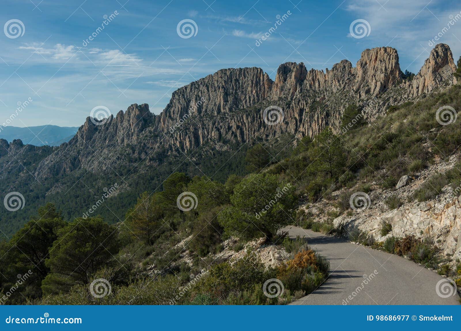 road across castellets ridge near puig campana, from near altea