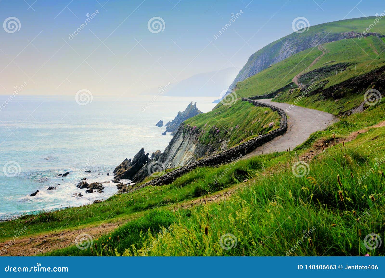 road along the scenic coast of western ireland. slea head, dingle peninsula, county kerry.