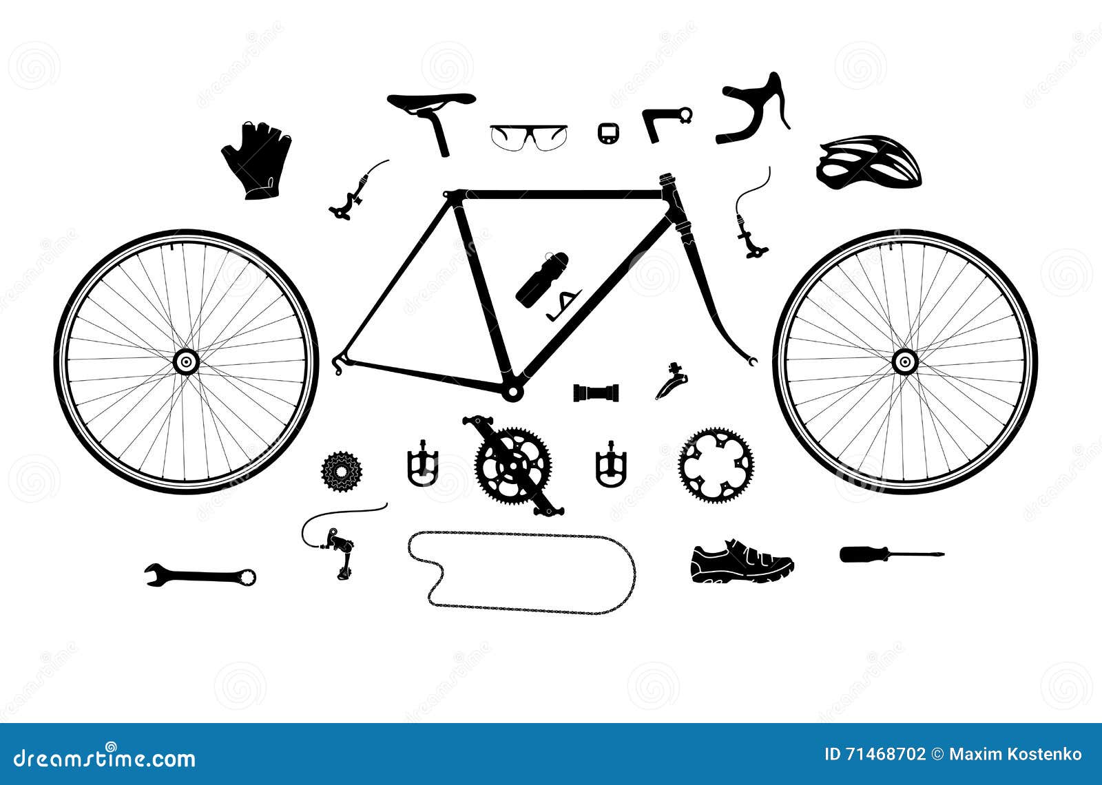 Road Bicycle Parts and Accessories Silhouette Set, Elements for Infographic, Etc Stock Vector - Illustration bottle, bicycle: 71468702