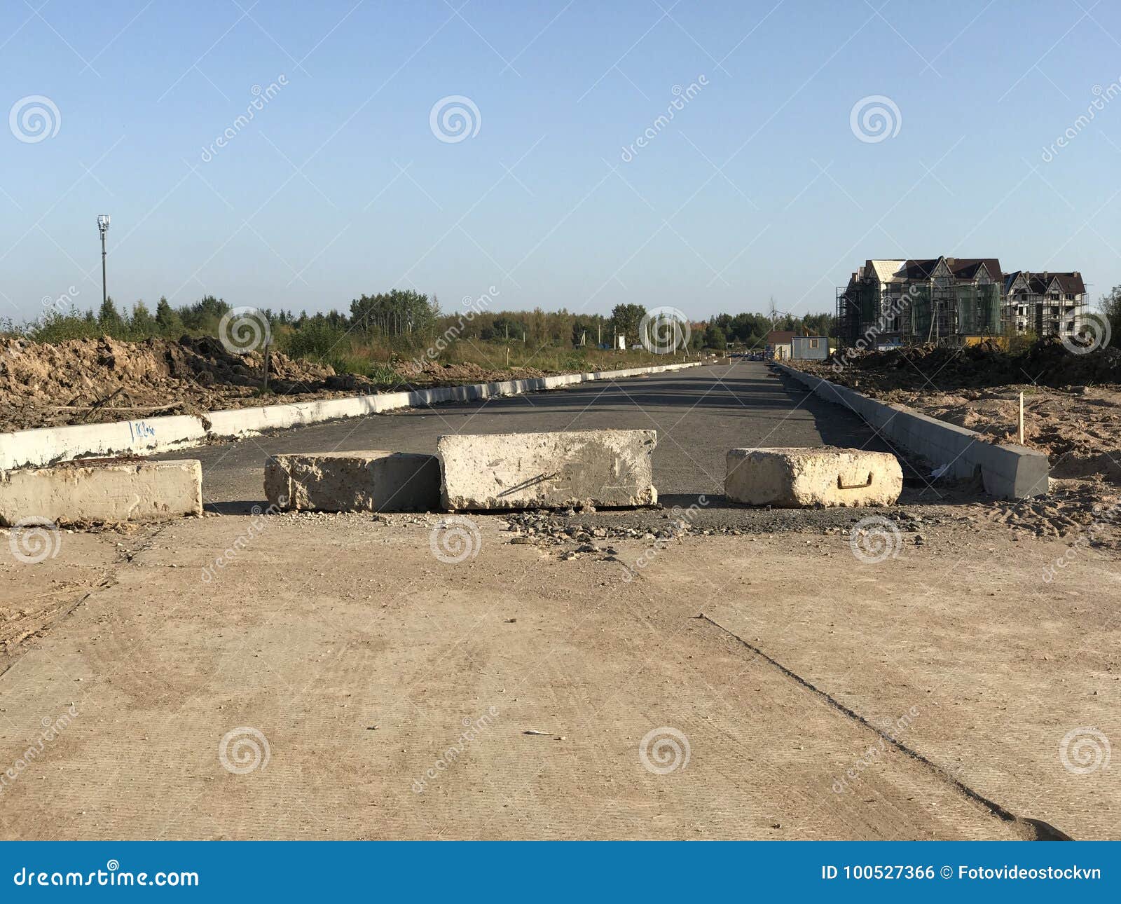 Road Blocked with Concrete Blocks Across the Road Stock Photo - Image