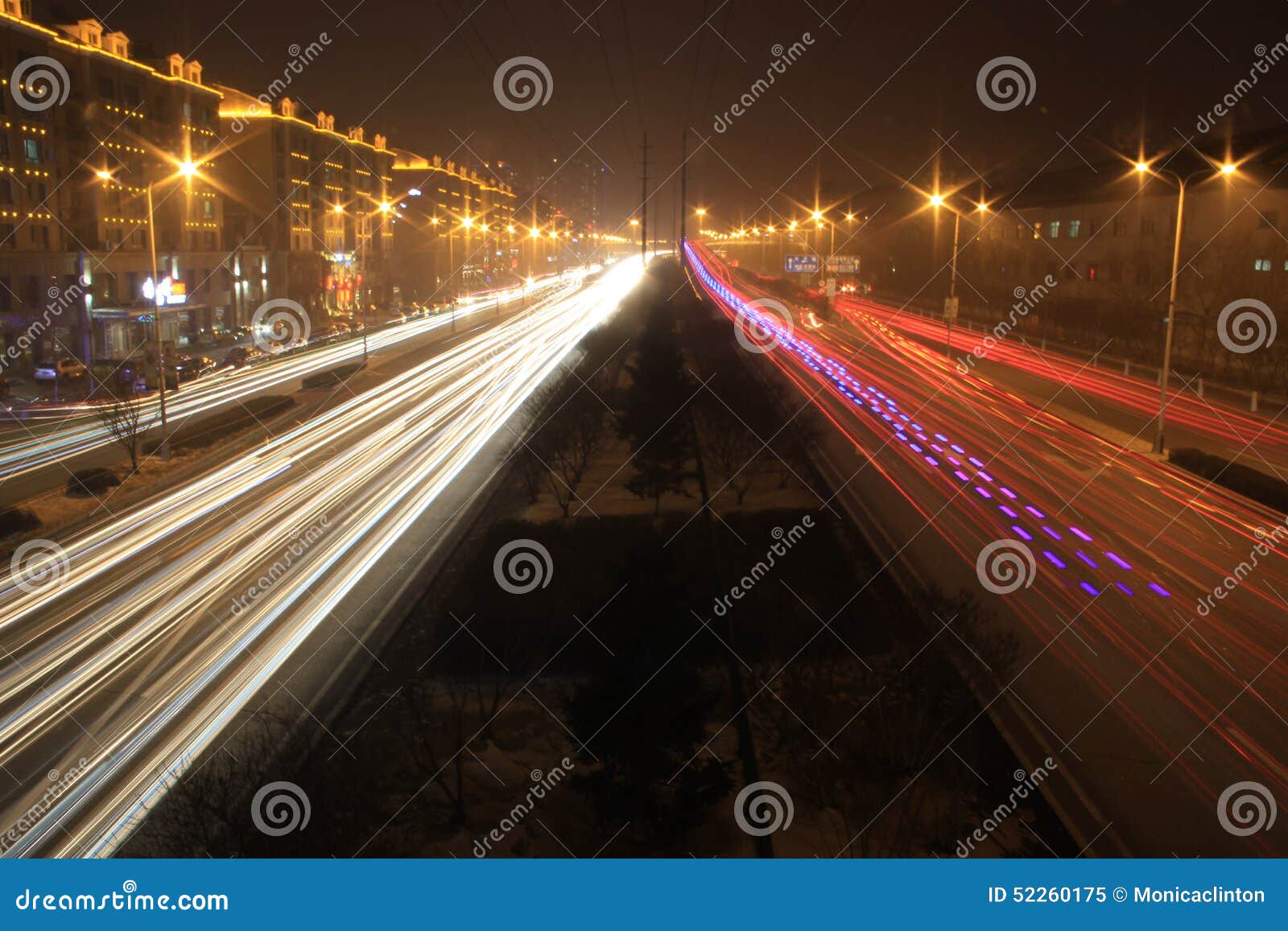 Road with Car Traffic at Night with Blurry Lights Stock Image Image