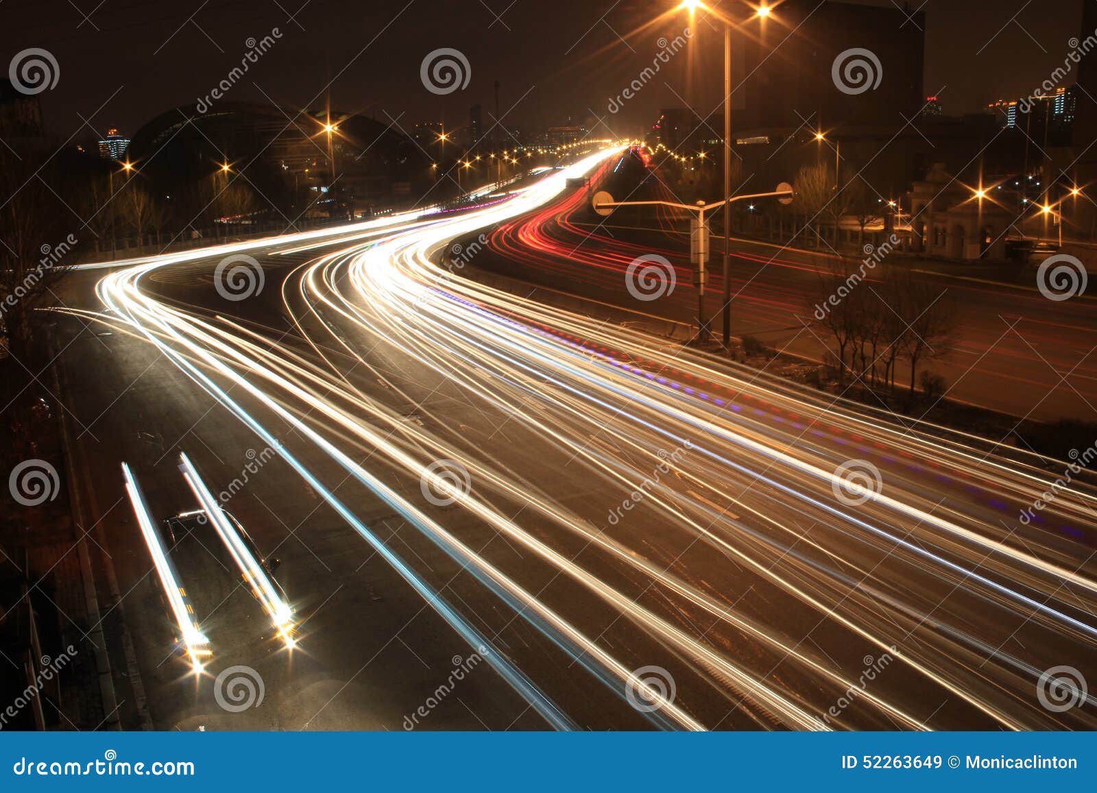 Road with Car Traffic at Night with Blurry Lights Stock Image Image