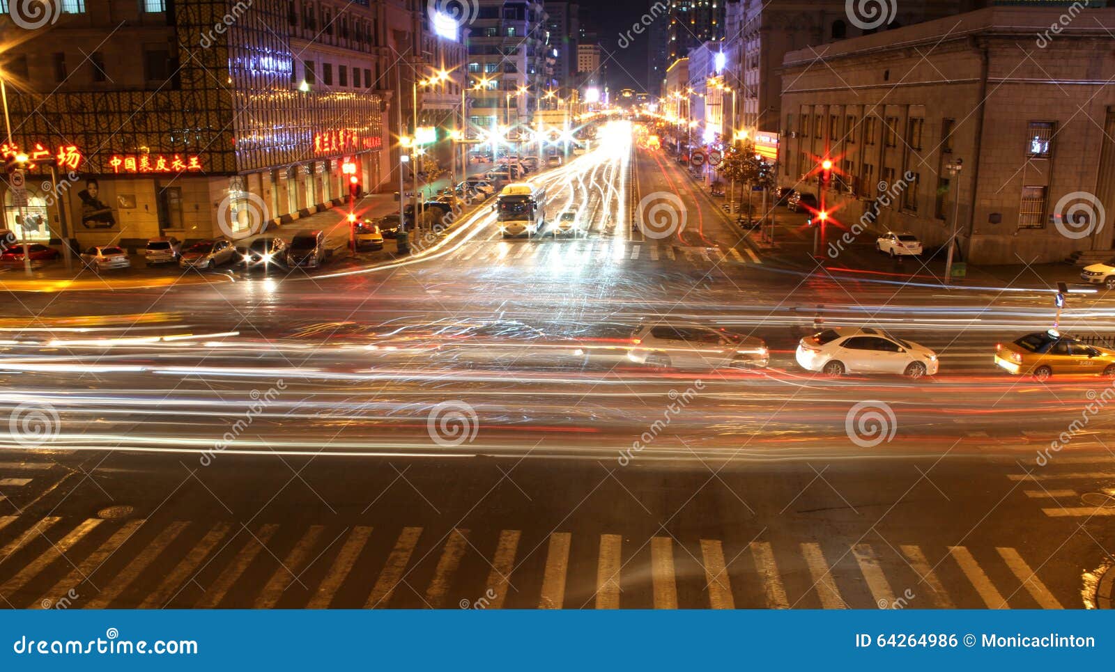 Road with Car Traffic at Night with Blurry Lights Stock Photo Image