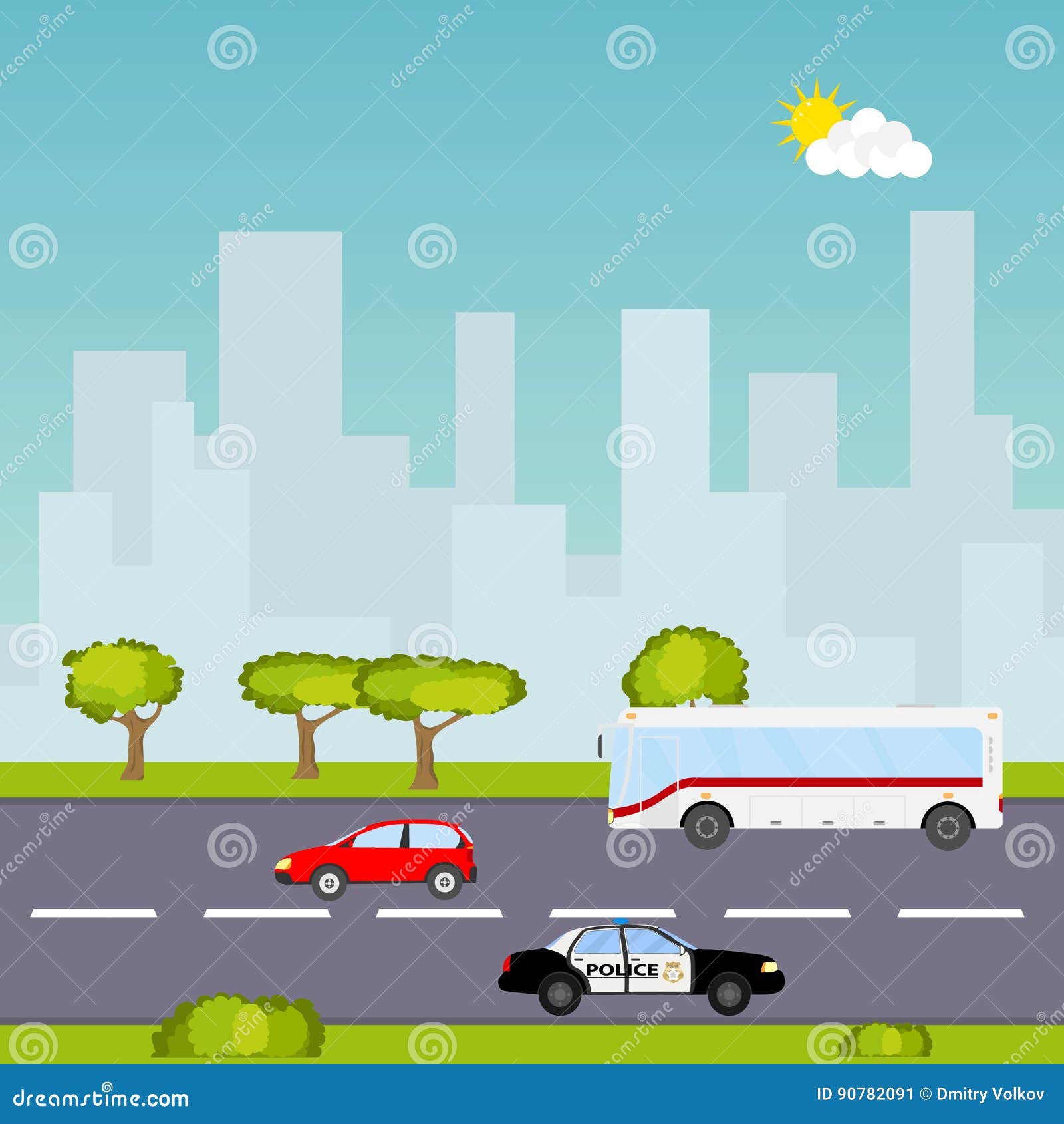 road with cars on a background of a city landscape stock background of a city