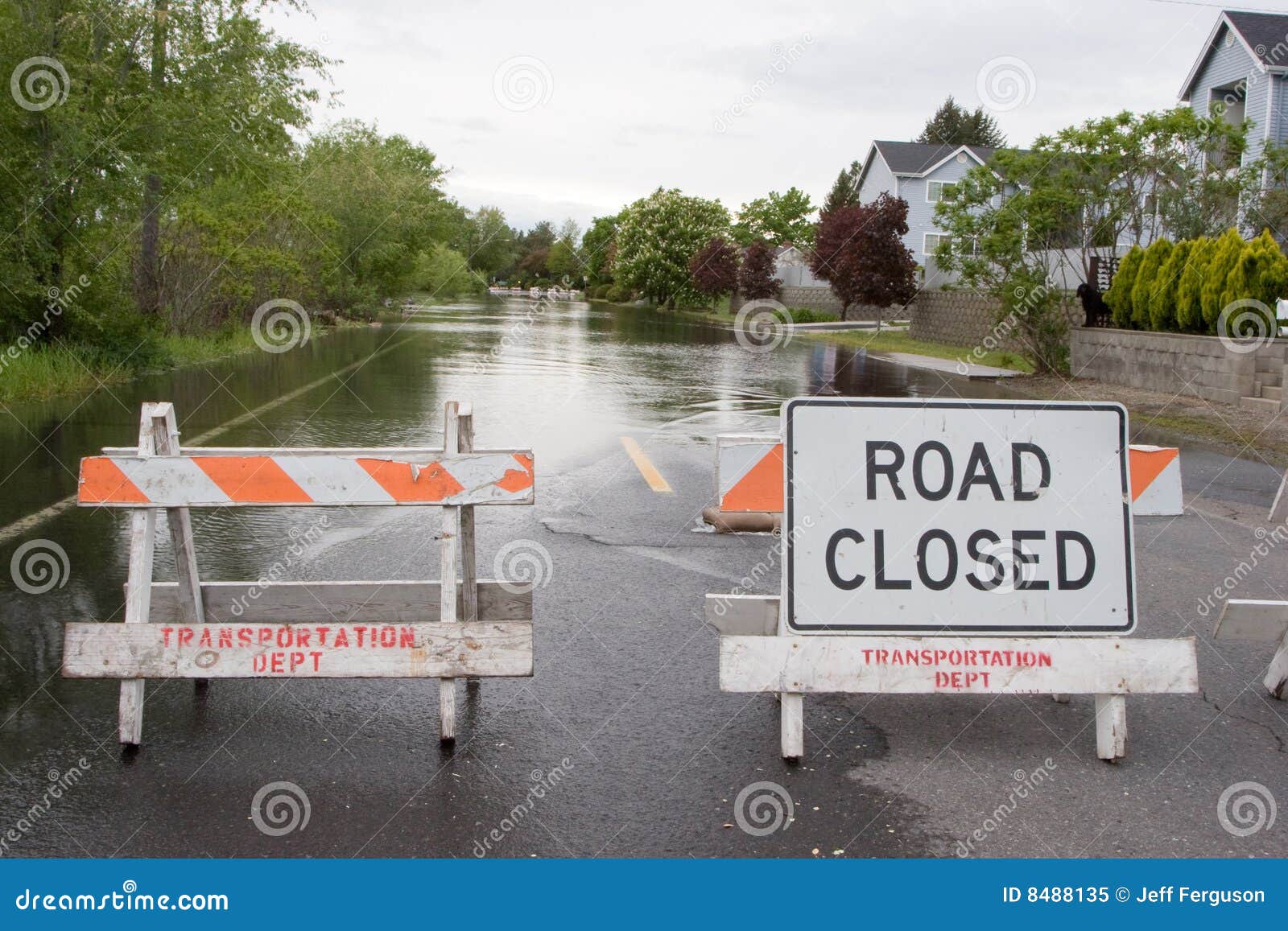 road closed horizontal flooded street