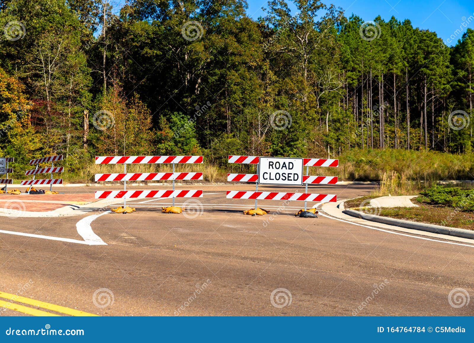 Road Closed Sign and Barricade on Asphalt Road Stock Photo Image of