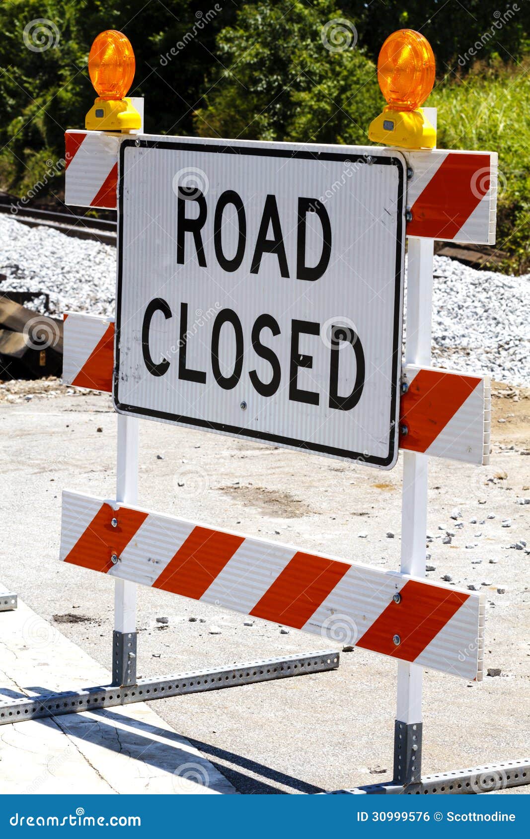 road closed type iii barricade with warning lights