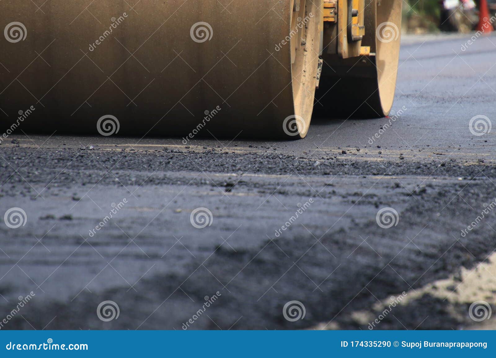 road construction asphalt road by worker and roller machine. asphalt road background